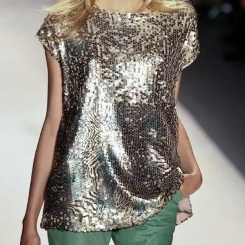NWT Rachel Zoe Gold Sequin Tee Top - Sz M